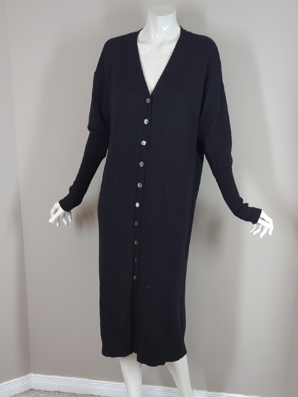 Wilfred Utopia Merino Wool Black Knit Dress Button Front Small